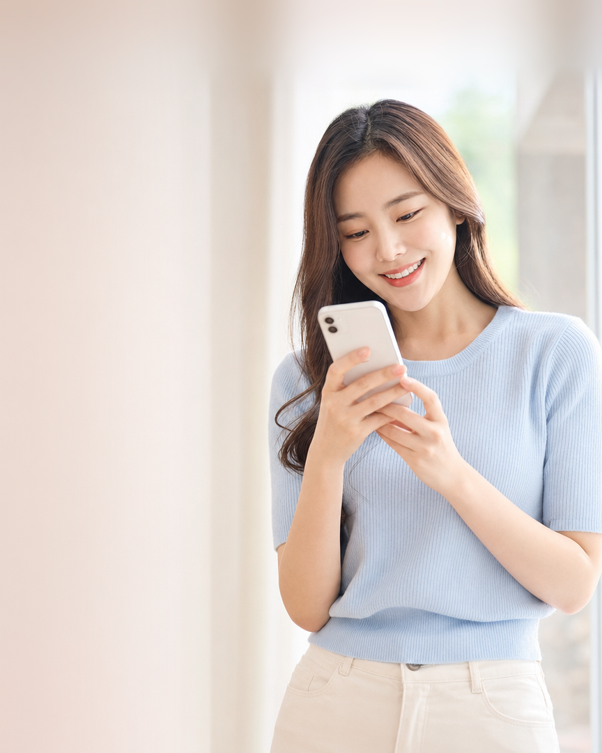 다음머니 성남카드깡 휴대폰을 두 손에 든 고객